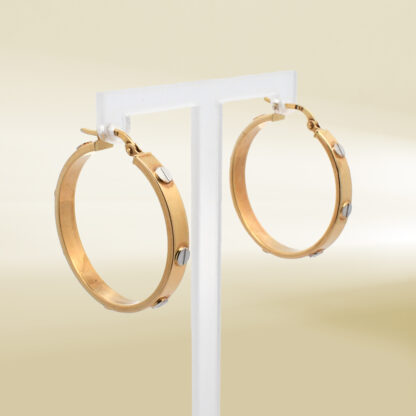 18K Two-Tone Brand-Inspired Hoop Earrings - Image 4