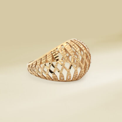 18K Yellow Gold Dome Mesh Design Ladies' Ring - Image 2