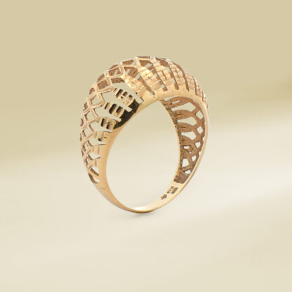 18K Yellow Gold Dome Mesh Design Ladies' Ring - Image 3
