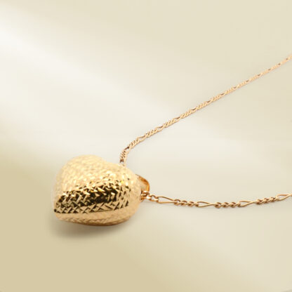 18K Yellow Gold Figaro Chain Necklace with Heart Pendant - Image 2