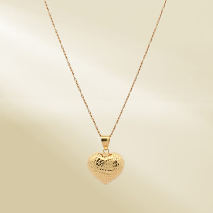 18K Yellow Gold Figaro Chain Necklace with Heart Pendant - Image 4