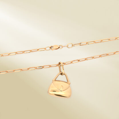 18K Yellow Gold Brand-Inspired Necklace with Two-Tone Bag Pendant - Image 3