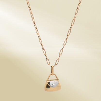 18K Yellow Gold Brand-Inspired Necklace with Two-Tone Bag Pendant - Image 4