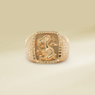 18K Yellow Gold Dragon Signet Design Gents' Ring