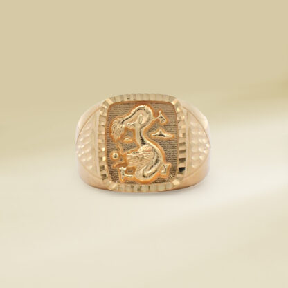18K Yellow Gold Dragon Signet Design Gents' Ring