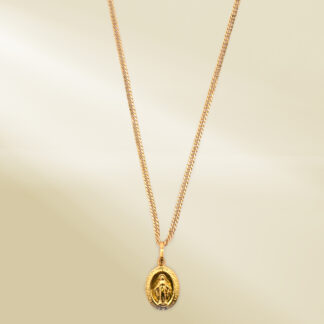 18K Yellow Gold Curb Chain Necklace with Christ Pendant