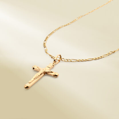18K Yellow Gold Figaro Chain Necklace with Cross Pendant - Image 2