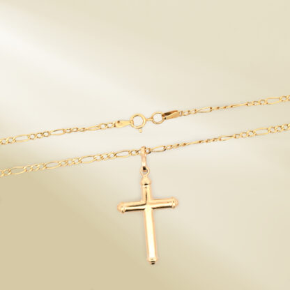 18K Yellow Gold Figaro Chain Necklace with Cross Pendant - Image 3