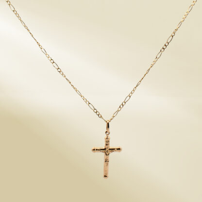 18K Yellow Gold Figaro Chain Necklace with Cross Pendant - Image 4