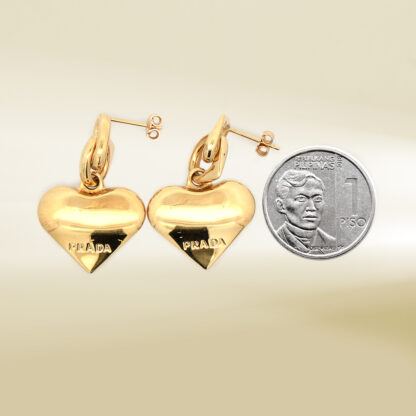 18K Yellow Gold Brand-Inspired Heart Design Earrings - Image 2