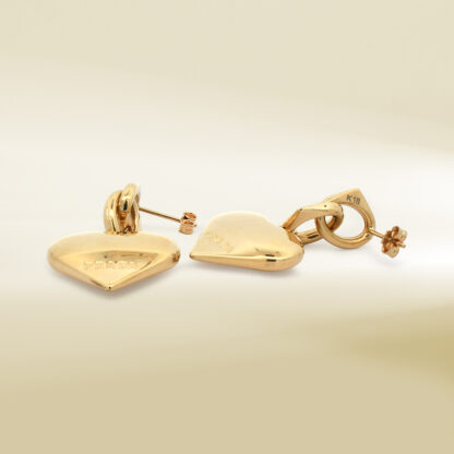 18K Yellow Gold Brand-Inspired Heart Design Earrings - Image 3