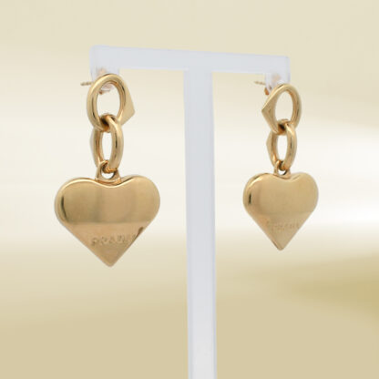 18K Yellow Gold Brand-Inspired Heart Design Earrings - Image 4