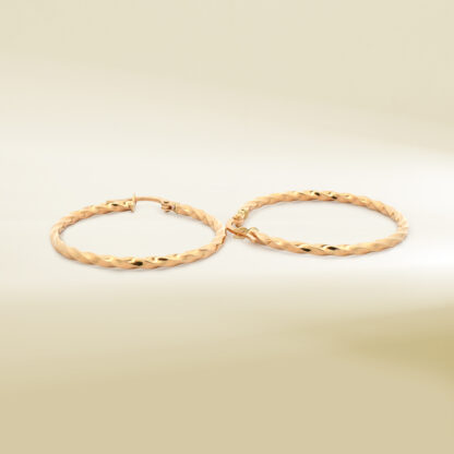 18K Yellow Gold Twisted Hoop Earrings - Image 3