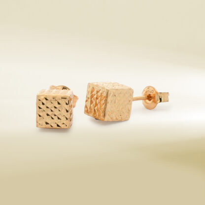 18K Yellow Gold Box Design Earrings - Image 3