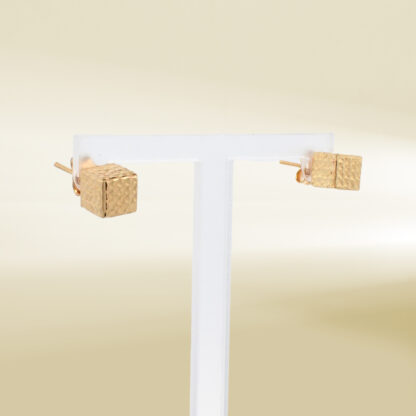 18K Yellow Gold Box Design Earrings - Image 4