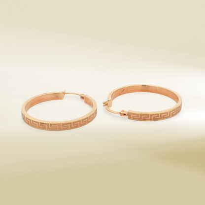 18K Yellow Gold Greek Pattern Hoop Earrings - Image 3