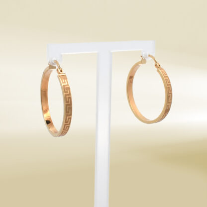 18K Yellow Gold Greek Pattern Hoop Earrings - Image 4