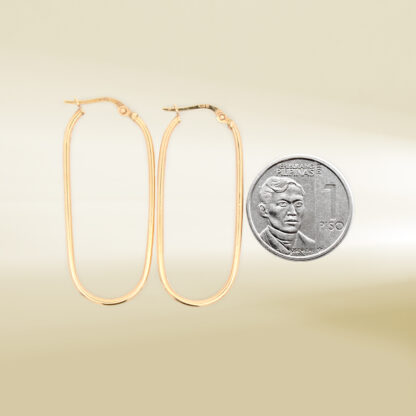18K Yellow Gold Oval Shape Hoop Earrings - Image 2