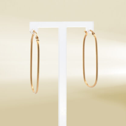 18K Yellow Gold Oval Shape Hoop Earrings - Image 4