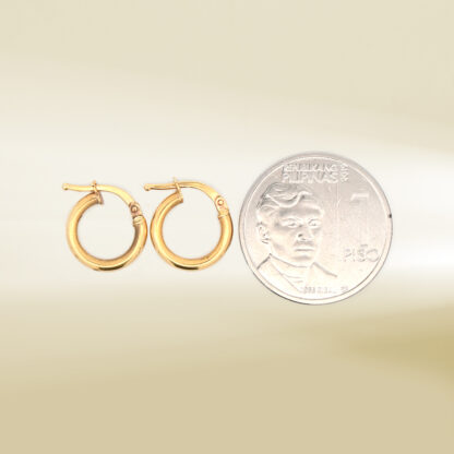 18K Yellow Gold Mini Hoop Earrings - Image 2