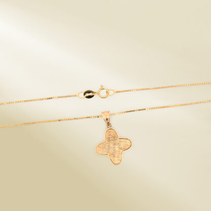 18K Yellow Gold Box Chain Necklace with Brand-Inspired Pendant - Image 3