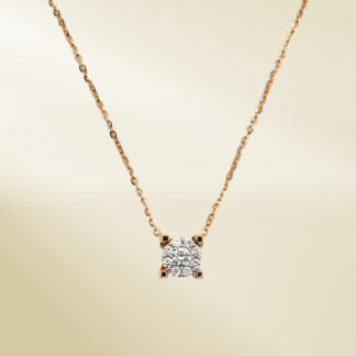 18K Yellow Gold Link Chain Necklace with Round Cut Diamonds