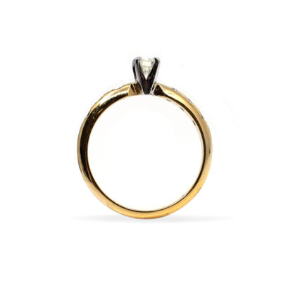 18K Two-Tone Ladies' Ring with Round Cut, Single Stone Diamonds - Image 2