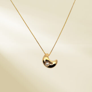 18K Yellow Gold Box Chain Necklace and Pendant with Round Cut Diamonds