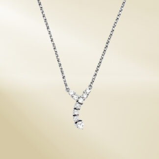 Platinum Box Chain Necklace with Round Cut Diamonds