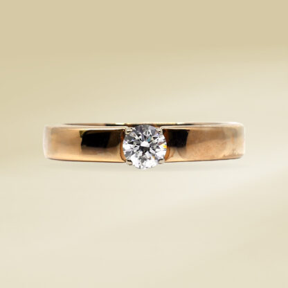 14K Yellow Gold Ladies' Ring with Round Cut and Single Stone Diamonds
