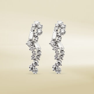 14K White Gold Earrings with Baguette and Round Cut Diamonds