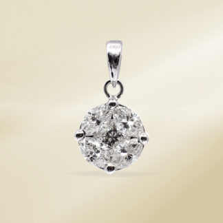 14K White Gold with Round Cut and Cluster Diamonds Pendant