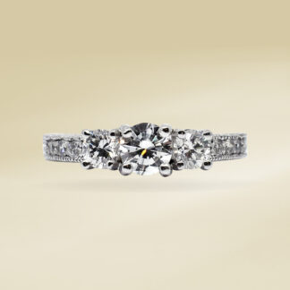 Ladies' Ring Platinum with Three Stone, Accented Diamonds