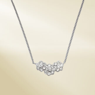 Platinum Link Chain Necklace with Round Cut Diamonds