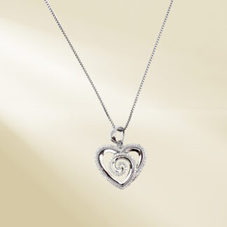 18K White Gold Box Chain Necklace and Pendant with Round Cut Diamonds