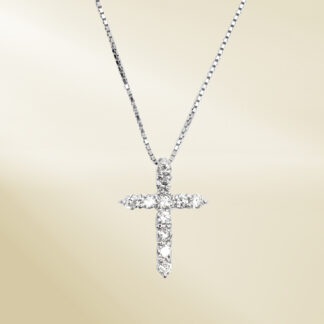 18K White Gold Box Chain Necklace with Round Cut Diamonds