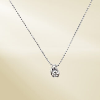 Platinum Bead Chain Necklace and Pendant with Round Cut Diamonds