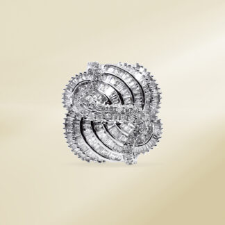 18K White Gold with Baguette and Round Cut, Cluster Diamonds Pendant