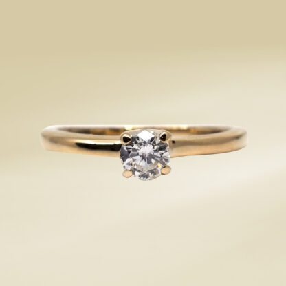 14K Yellow Gold Ladies' Ring with Round Cut, Single Stone Diamonds