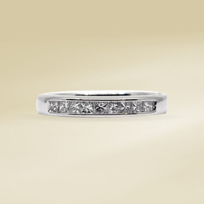 14K White Gold Ladies' Ring with Half, Round Cut Diamonds