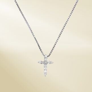 Platinum Box Chain Necklace and Pendant with Round Cut Diamonds