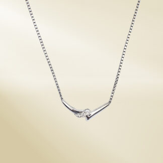 Platinum Box Chain Necklace with Round Cut Diamonds