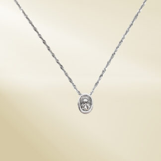 18K White Gold Link Chain Necklace with Round Cut Diamonds