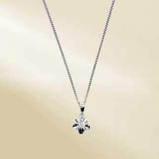 Platinum Curb Chain Necklace and Pendant with Round Cut Diamonds