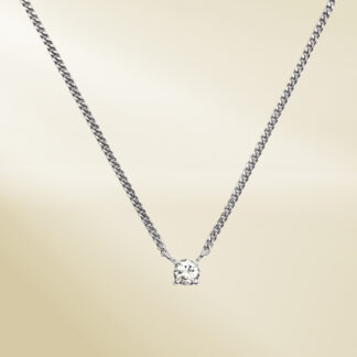 Platinum Curb Chain Necklace with Round Cut Diamonds