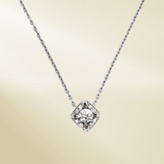 Platinum Link Chain Necklace with Round Cut Diamonds