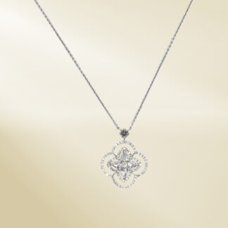 18K White Gold Link Chain Necklace with Round Cut Diamonds