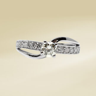 14K White Gold Ladies' Ring with Round Cut, Accented Diamonds