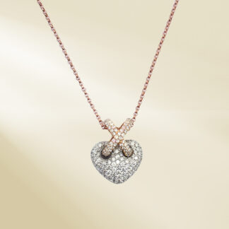 18K Platinum Rolo Chain Necklace and Pendant with Round Cut Diamonds