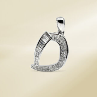 18K White Gold with Baguette and Round Cut, Cluster Diamonds Pendant